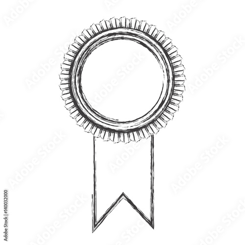 monochrome sketch of medal with ribbon vector illustration