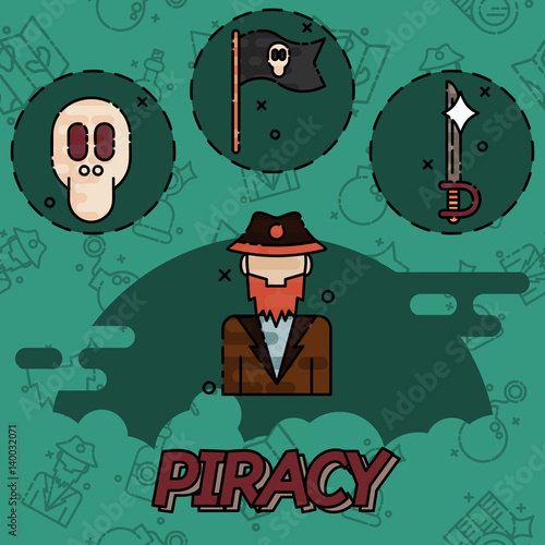 Piracy flat concept icons