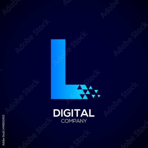 Letter L Pixel logo, Triangle,Blue color,Technology and digital logotype