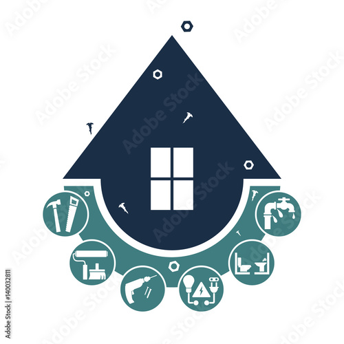 House repair service logo, set. Abstract concept. Vector illustration on white background.