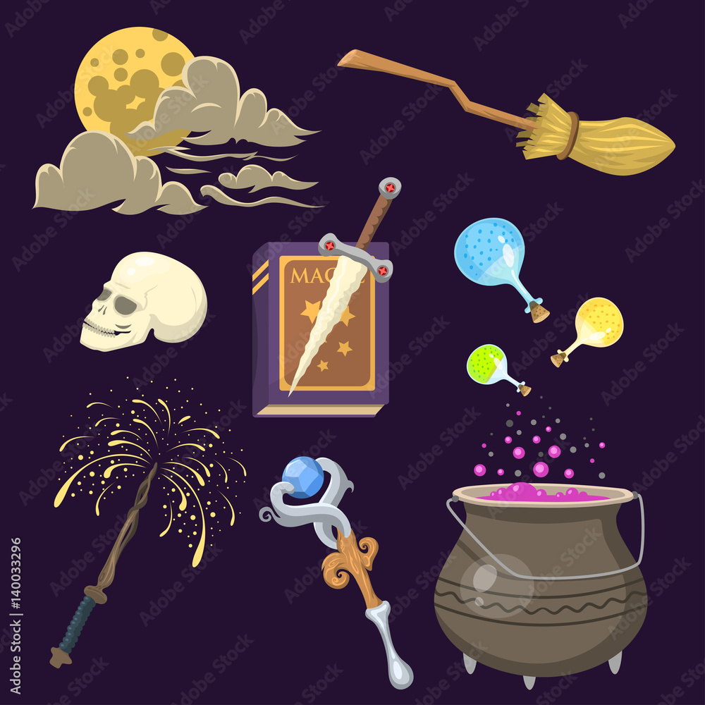 Stockvector Special magic effect trick symbol magician wand and surprise  entertainment fantasy carnival mystery tools cartoon miracle decoration  vector illustration. | Adobe Stock