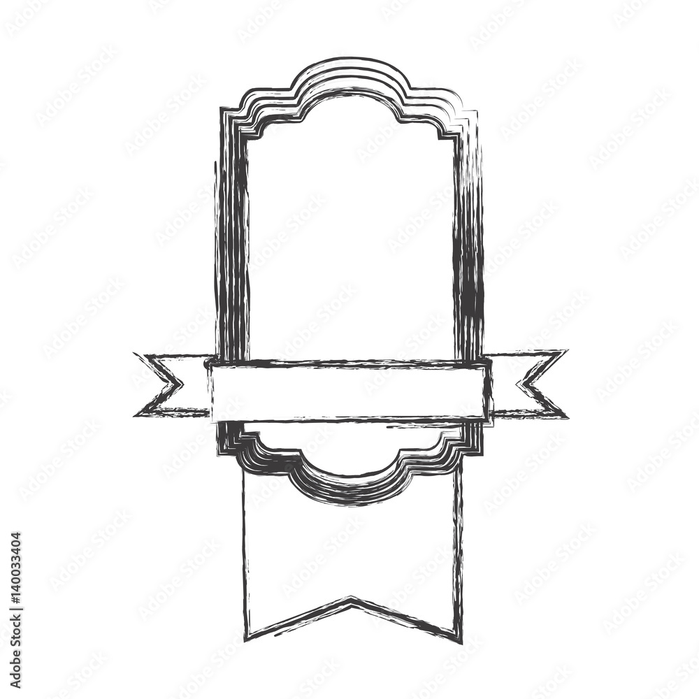 monochrome sketch of rectangular frame with wide ribbon in the bottom side vector illustration monochrome sketch of rectangular frame with wide ribbon in the bottom side vector illustration