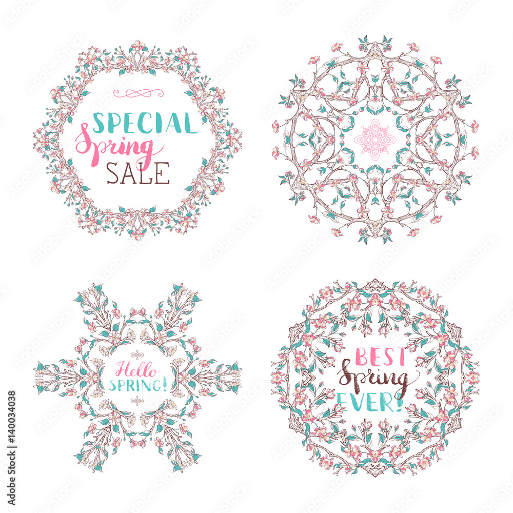 Vector set of spring frames isolated on white. Vector set of spring frames isolated on white.