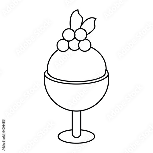 glass cup ice cream cherry thin line vector illustration eps 10