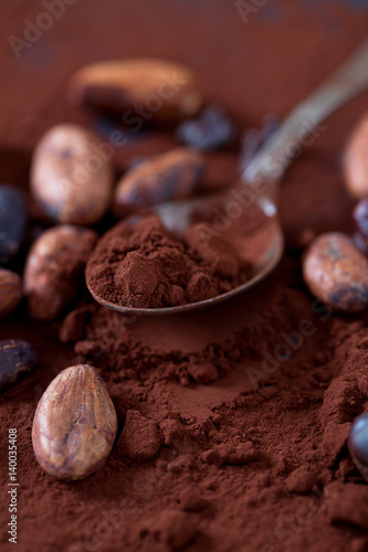 cocoa beans and powder