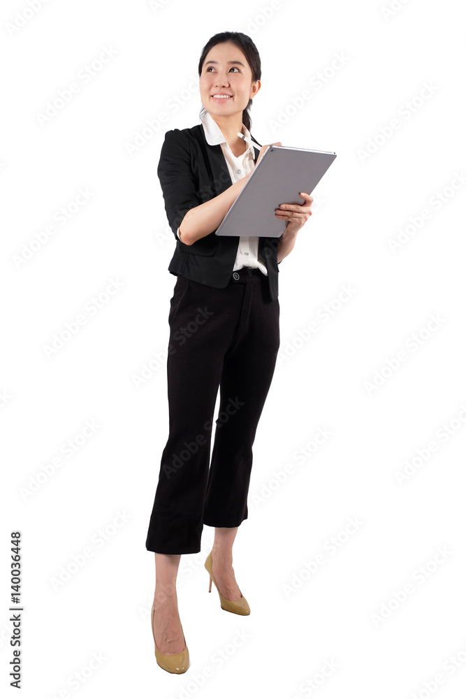 young working woman holding digital tablet on white background young working woman holding digital tablet on white background