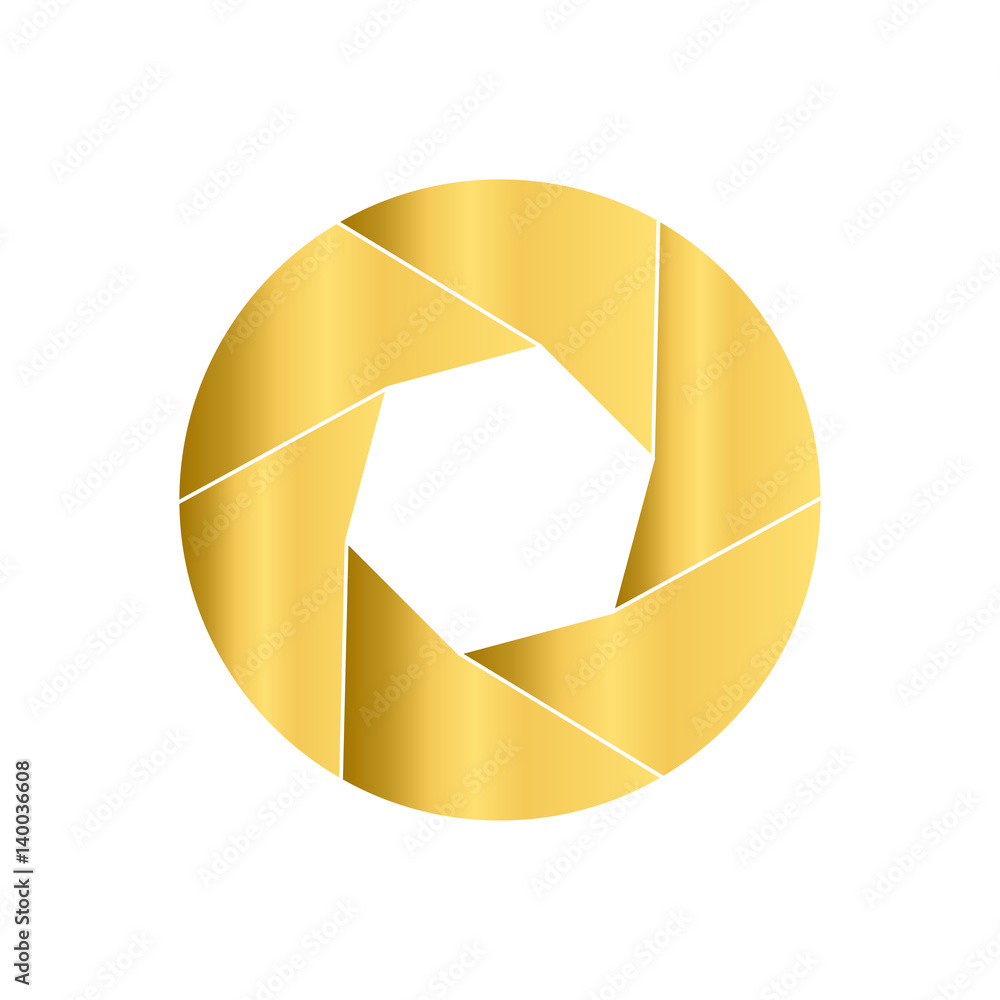 Gold camera shutter. Round icon. Circle logo. Gold camera shutter. Round icon. Circle logo.