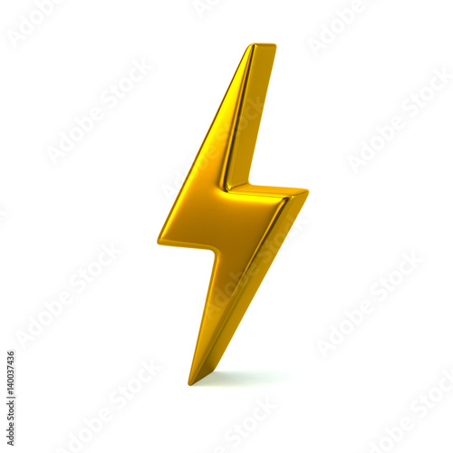 Golden thunderbolt icon 3d illustration