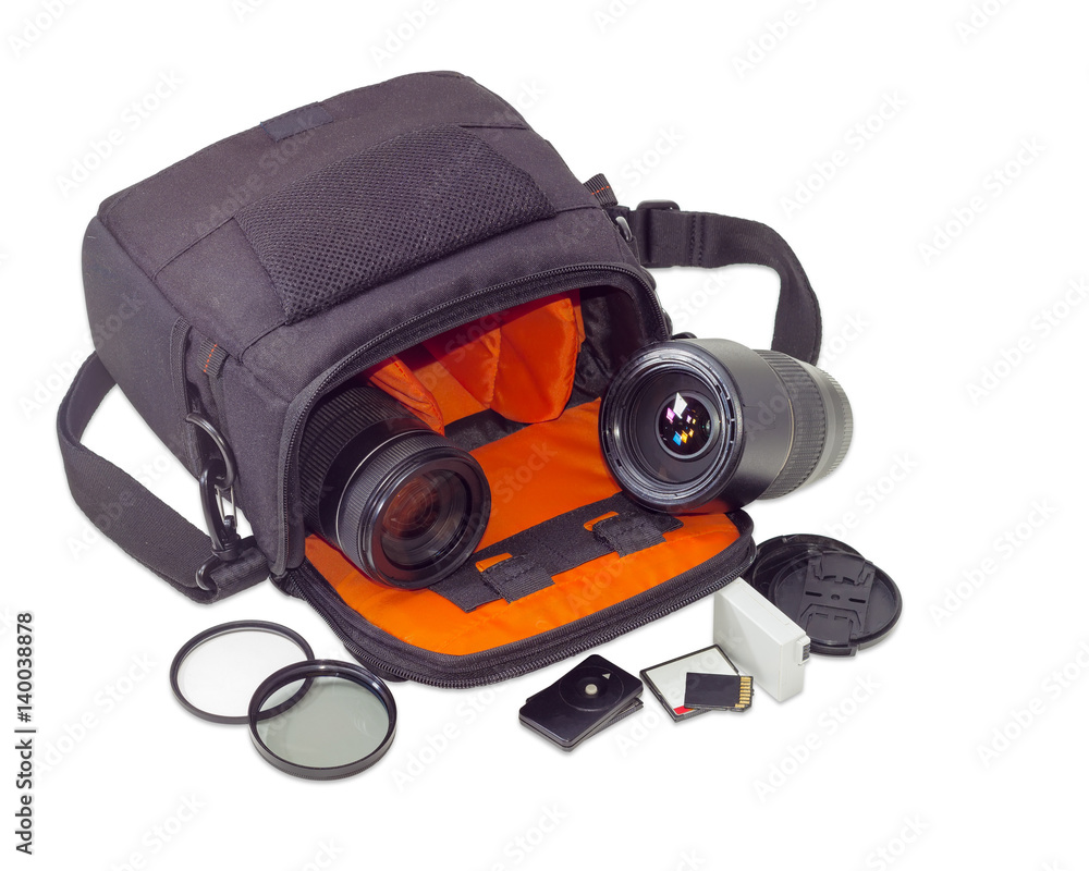 Camera bag, photo lenses and some other photo accessories Camera bag, photo lenses and some other photo accessories