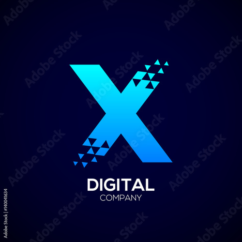 Letter X Pixel logo, Triangle,Blue color,Technology and digital logotype