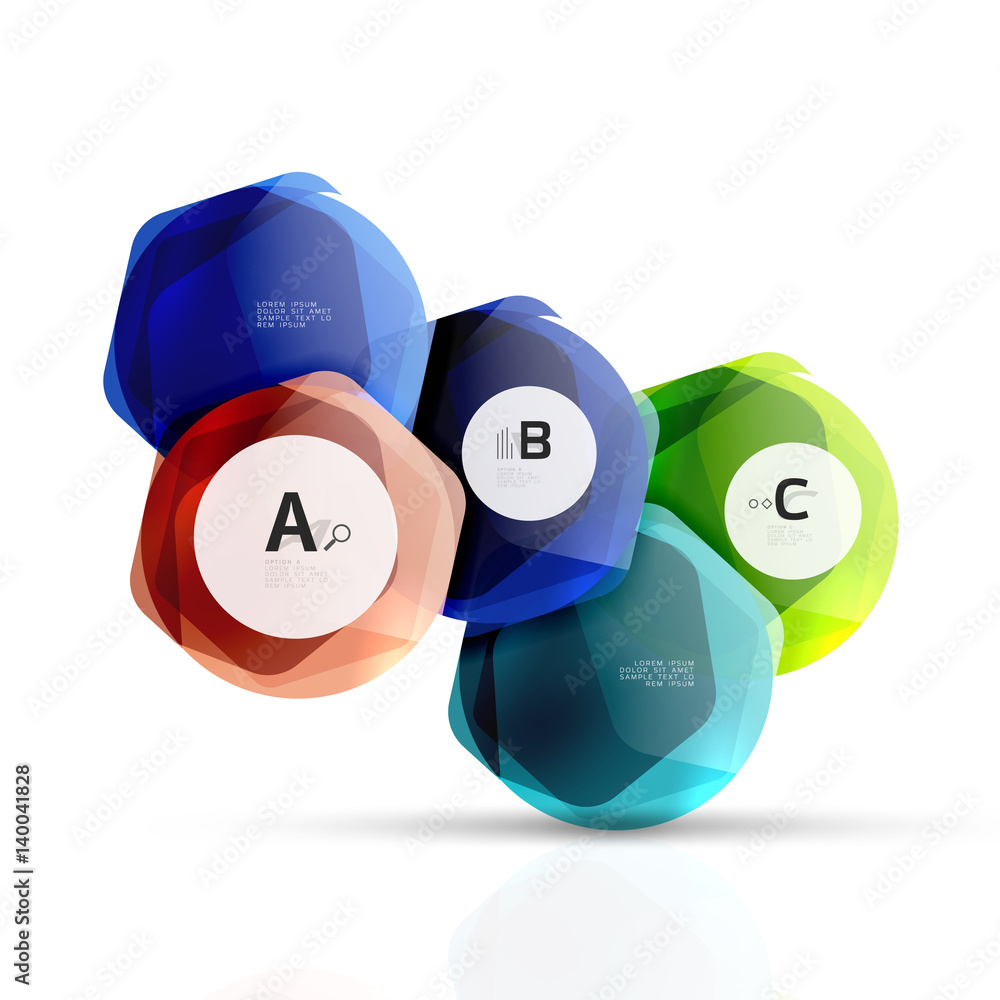 Glass color hexagons. Glossy plastic hexagon design with text Glass color hexagons. Glossy plastic hexagon design with text