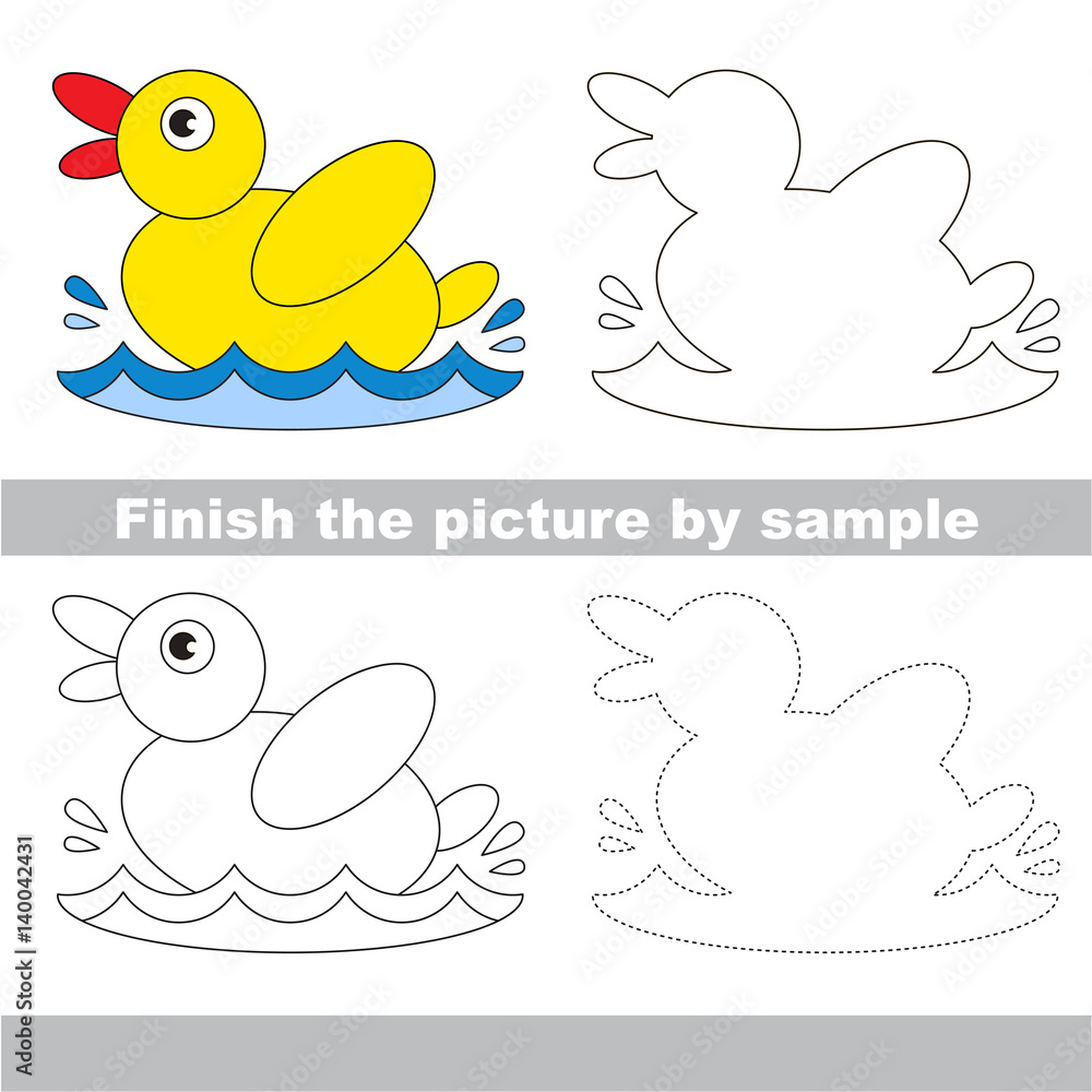 Fototapeta premium Kid drawing worksheet to complete picture by sample.