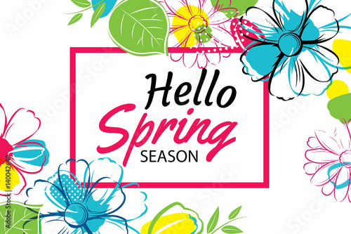 Hello spring banner template with colorful flower.Can be use voucher, wallpaper,flyers, invitation, posters, brochure, coupon discount.