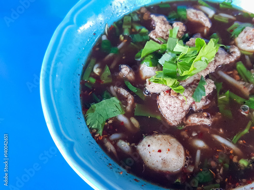 Close-up,Thai noodle food. Serve with Basil, bean Sprouts.