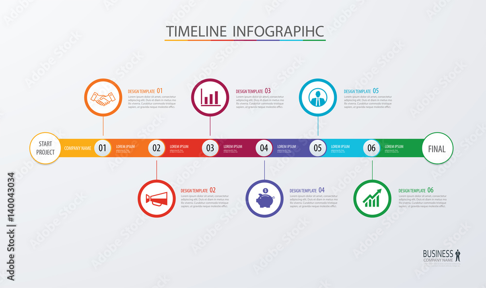 Infographic timeline template business concept.Vector can be used for workflow layout, diagram, number step up options, web design ,annual report - obrazy, fototapety, plakaty 