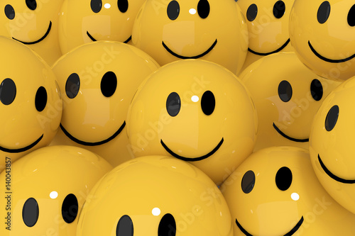yellow smileys in social media concept 3D rendering