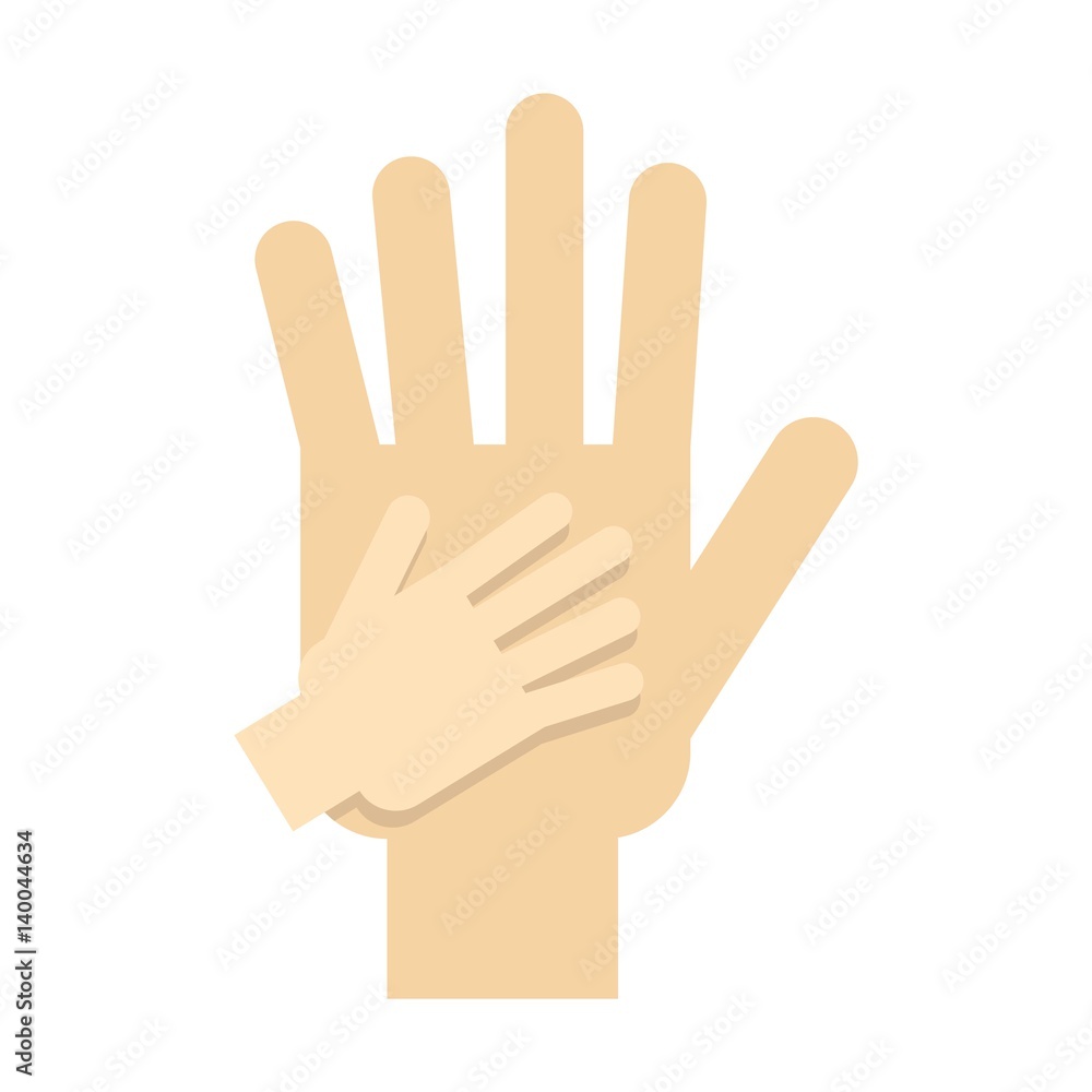 Parent and child hands together icon, flat style Parent and child hands together icon, flat style
