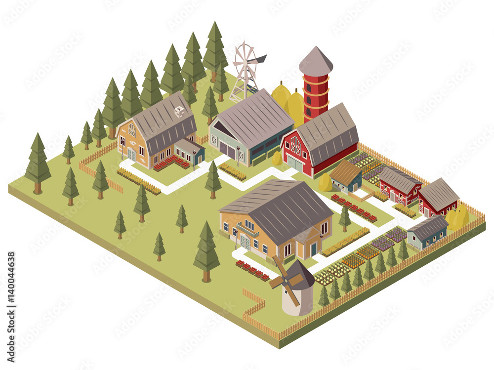 Farm Buildings Isometric Illustration
