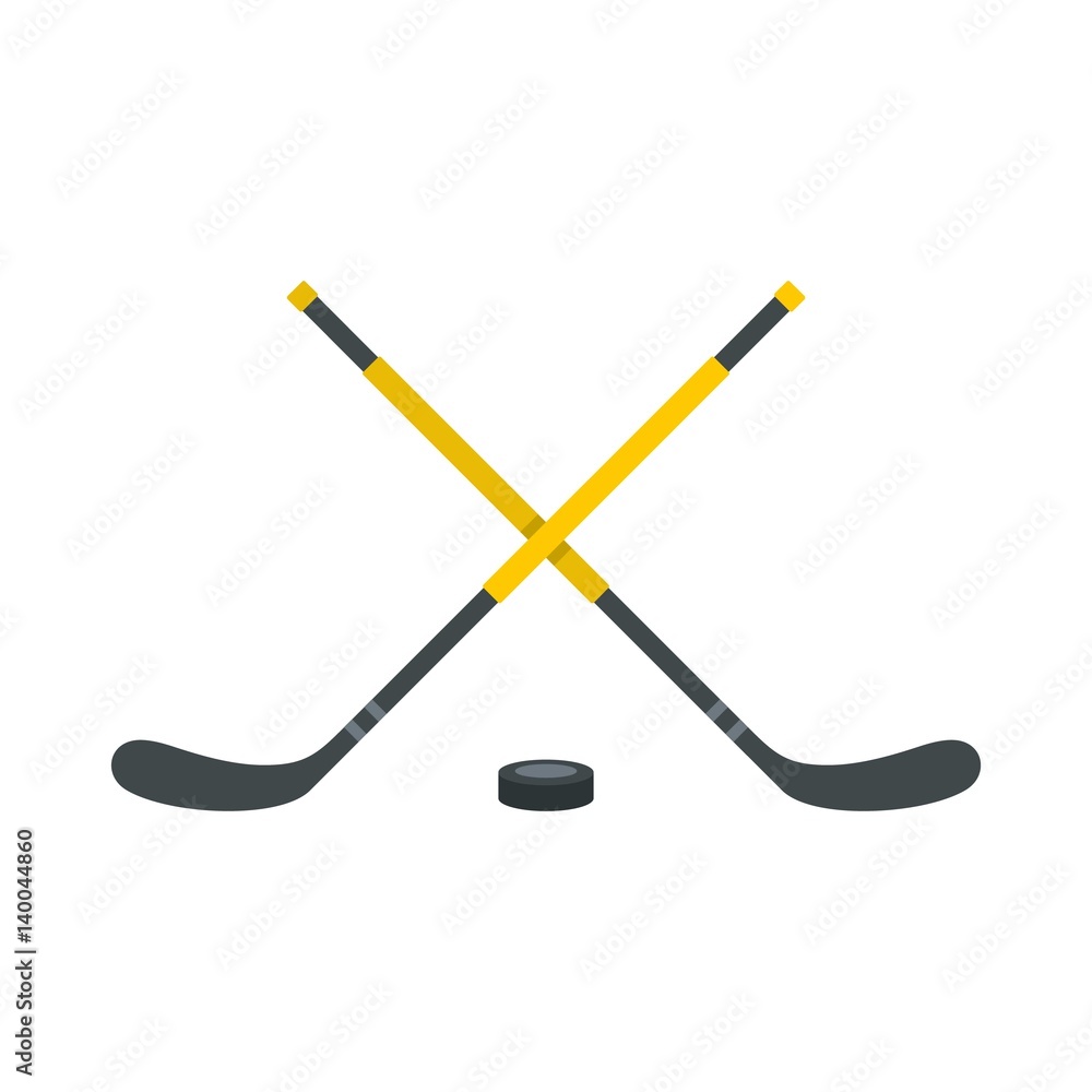Sticks and puck icon, flat style Sticks and puck icon, flat style