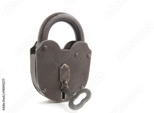 The old big padlock isolated on white background.