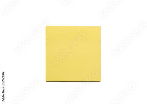 close up of a yellow note paper on white background