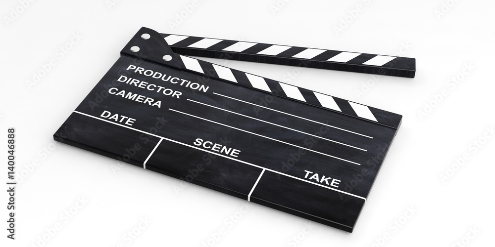 Naklejka premium Movie clapper on white background. 3d illustration