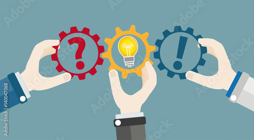 Hands Gears Idea Bulb Question Answer Teamwork Concept