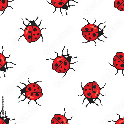 Ladybugs seamless pattern. Cute cartoon insect texture. Vector illustration © karachenkov