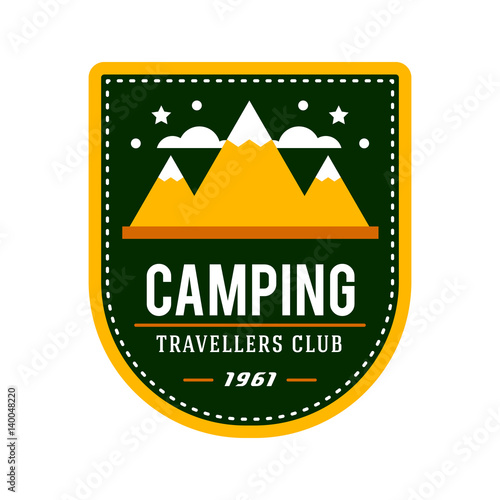 Camping flat set with hiking equipment vector logo