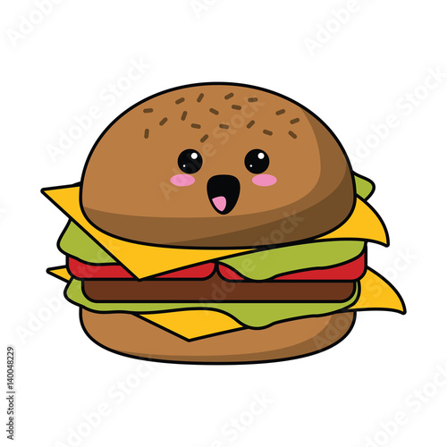 kawaii burger fast food icon vector illustration eps 10
