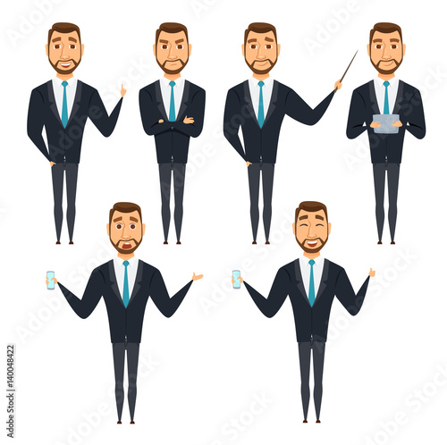 Set of businessman poses