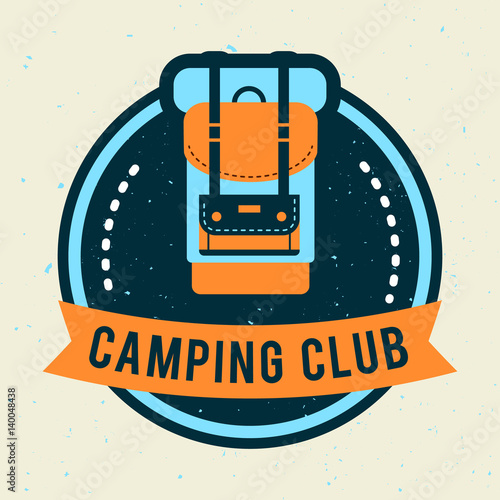 Camping flat set with hiking equipment vector logo