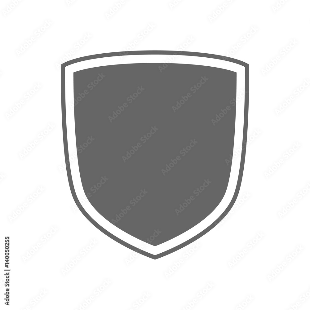 Shield shape icon. Gray label sign, isolated on white. Symbol of protection, arms, coat honor, security, safety. Flat retro style design. Element vintage heraldic emblem. Vector illustration Shield shape icon. Gray label sign, isolated on white. Symbol of protection, arms, coat honor, security, safety. Flat retro style design. Element vintage heraldic emblem. Vector illustration