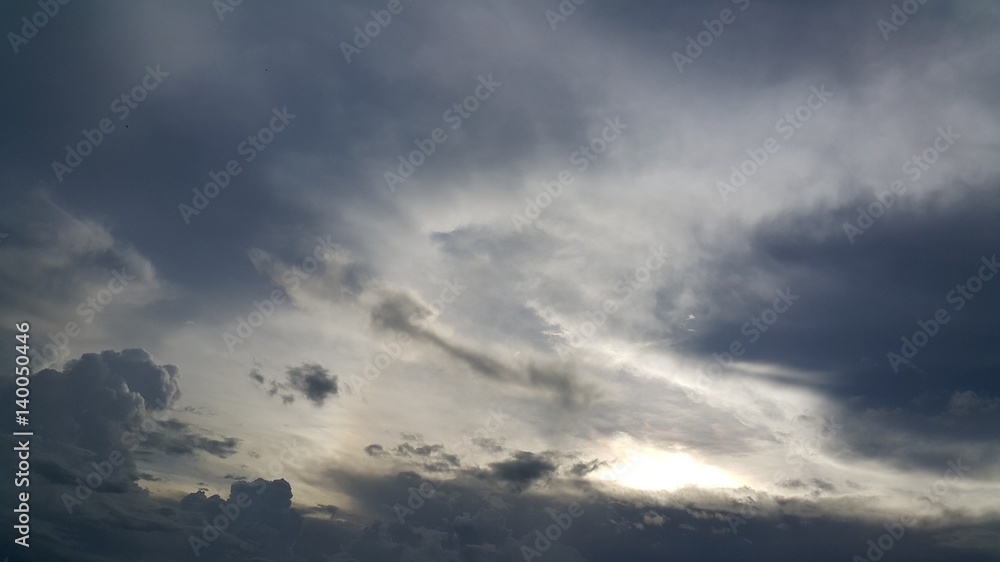 Cloudy sky with sun ray