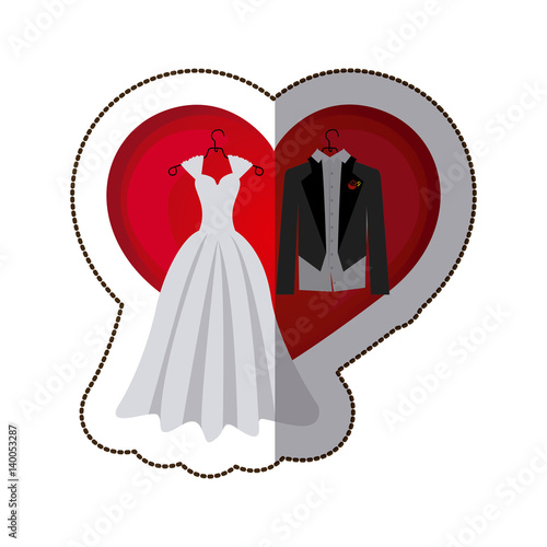 sticker colorful heart with costume wedding desing vector illustration