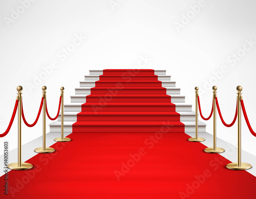 Red Carpet White Stairs Realistic Illustration