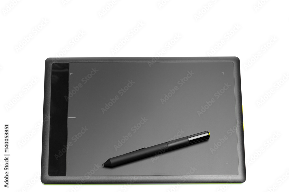 Graphic tablet with pen for illustrators and designers, isolated on white background Graphic tablet with pen for illustrators and designers, isolated on white background