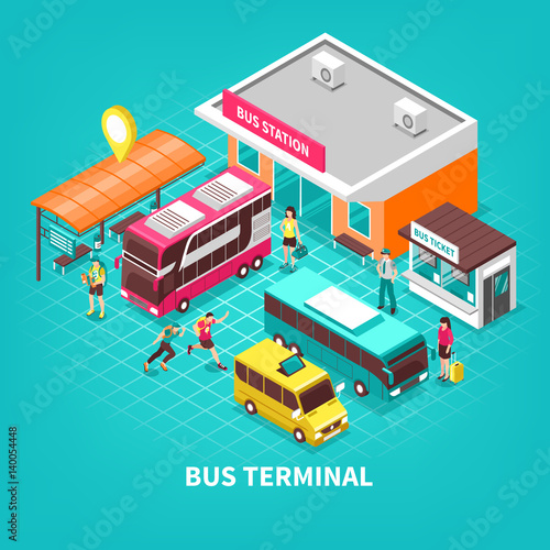 Bus Terminal Isometric Illustration