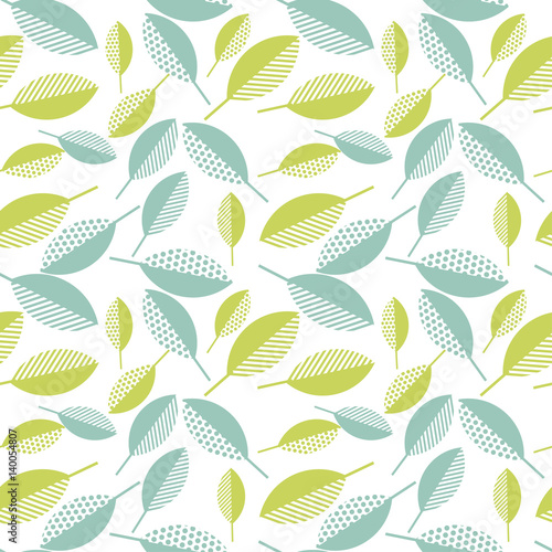spring green leaves abstract vector illustration on wight background. seamless pattern with modern geometry pattern leaf. surface design for wrapping paper, fabric, box, cloth, backdrop
