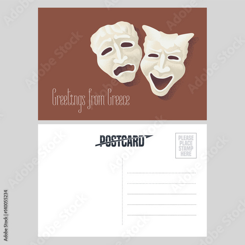 Postcard from Greece vector illustration with theater masks