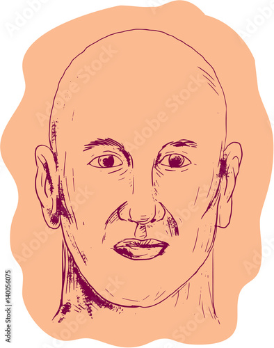 Bald Caucasian Male Head Drawing