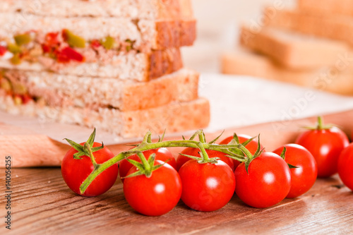 Tuna, olives and tomato sandwiches. 