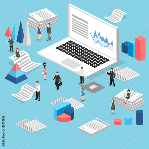 Isometric flat 3D isolated vector cutaway interior office workplace with people.