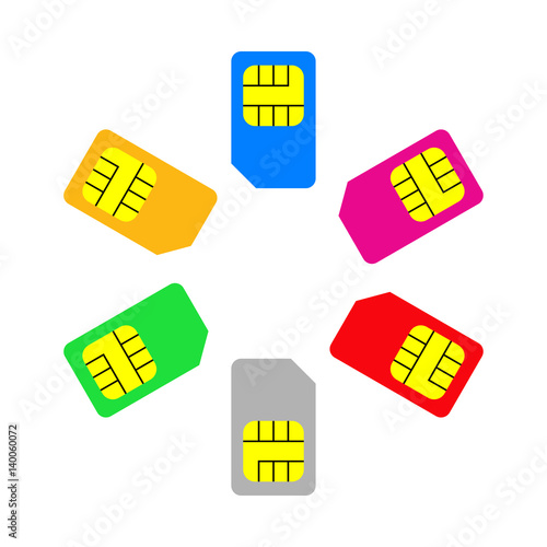 Icono plano grupo de tarjetas SIM en fondo blanco