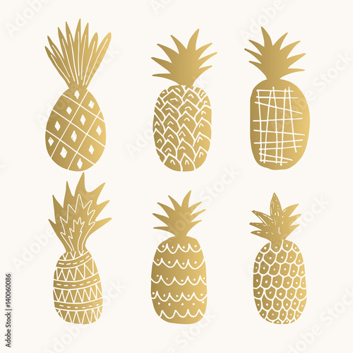 Set of golden pineapples