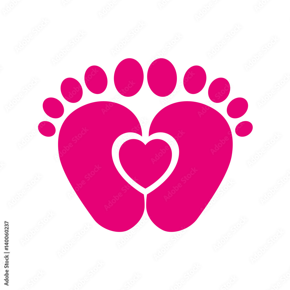 Icono plano pies de bebé con corazón rosa en fondo blanco Stock Vector |  Adobe Stock