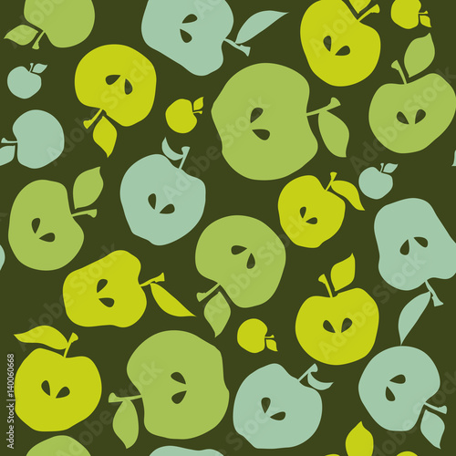 Green simple flat apple fruit seamless pattern for fabric, kitchen supplies, ...
