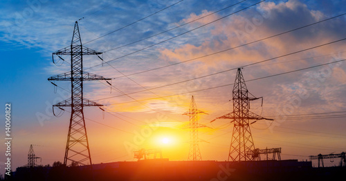 high voltage post. High-voltage tower sky background