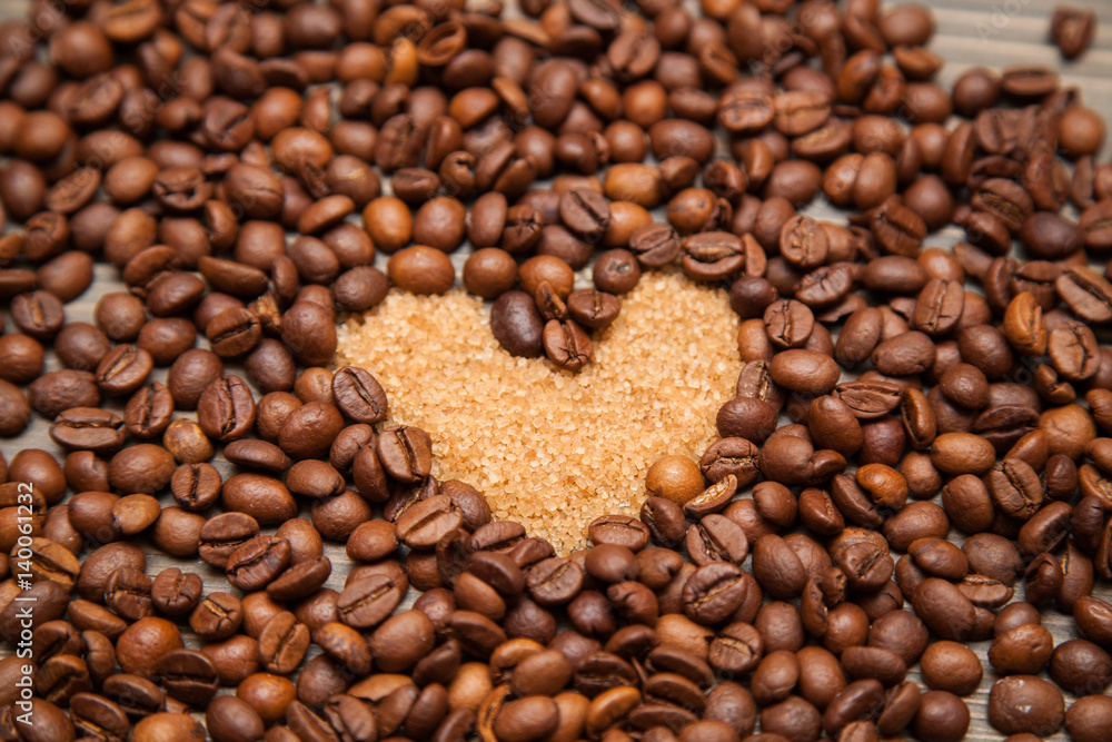 Coffee beans around the heart Coffee beans around the heart