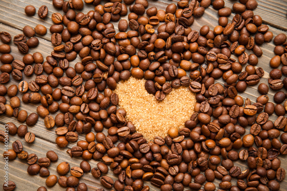 Coffee beans around the heart Coffee beans around the heart